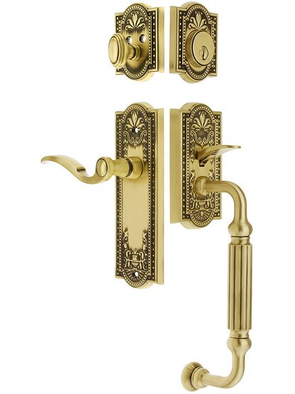 Parthenon Entry Lock Set in Antique Brass Finish with Right-Handed Bellagio Lever and